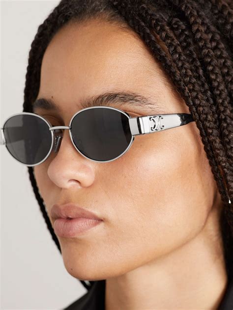 celine eyewear oval-frame silver-tone and acetate sunglasses|are celine sunglasses polarized.